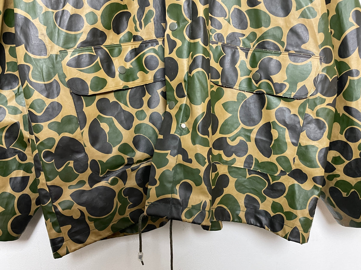 Vintage 1990s Duck Camouflage Zip Up Hooded Hunting Vinyl Raincoat