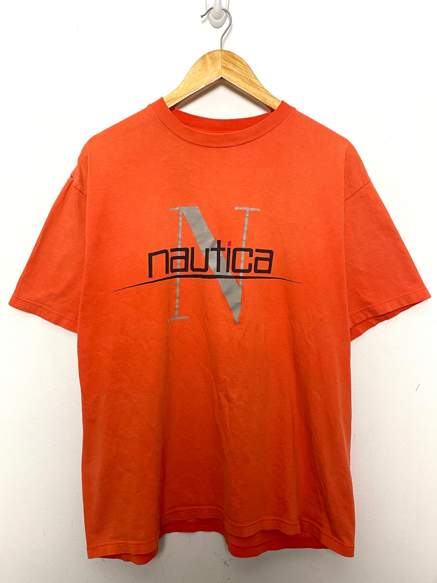 Vintage 1990s Nautica Spell Out Logo Sailing Graphic made in USA