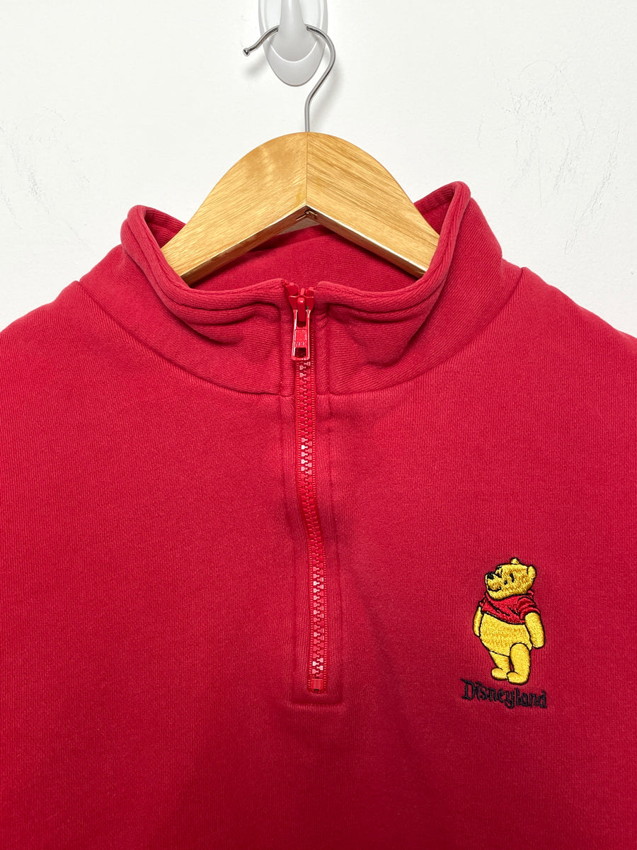 Vintage deals Disney Pooh Bear Embroider Red Buffalo Plaid Half Zip Pullover Jacket Lg