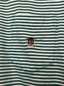 Vintage 1990s Tommy Hilfiger Striped Lion Crest Logo Ringer Tee Shirt (size adult Large)