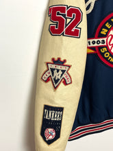 Vintage 1990s New York Yankees 1952 50th Anniversary World Series Champions MLB Baseball Genuine Leather and Wool Varsity Bomber Jacket (size XL)