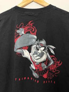 Vintage 1990s Looney Tunes Taz “Tasmanian Devils” Bruce Lee The Dragon Martial Arts Graphic Cartoon Tee Shirt (size adult Large)
