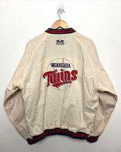Vintage 1990s Mirage Minnesota Twins MLB Baseball Reversible Pinstriped Zip Up Bomber Jacket (size adult Large)