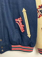 Vintage 1990s New York Yankees 1952 50th Anniversary World Series Champions MLB Baseball Genuine Leather and Wool Varsity Bomber Jacket (size XL)