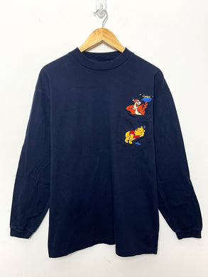 Vintage 1990s Disney Winnie the Pooh and Tigger Embroidered Graphic Long Sleeve Pocket Tee Shirt (size adult Large)