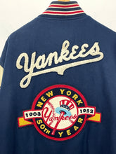 Vintage 1990s New York Yankees 1952 50th Anniversary World Series Champions MLB Baseball Genuine Leather and Wool Varsity Bomber Jacket (size XL)
