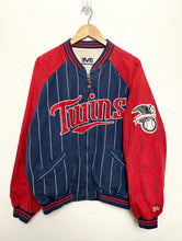 Vintage 1990s Mirage Minnesota Twins MLB Baseball Reversible Pinstriped Zip Up Bomber Jacket (size adult Large)