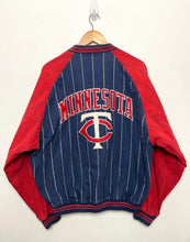 Vintage 1990s Mirage Minnesota Twins MLB Baseball Reversible Pinstriped Zip Up Bomber Jacket (size adult Large)