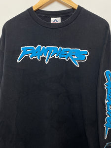Vintage 1990s Carolina Panthers NFL Football Spell Out Long Sleeve Graphic Tee Shirt (fits adult Large)
