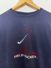 Vintage 1990s USA Field Hockey Spell Out Graphic Long Sleeve Tee Shirt (size adult Large)