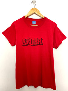 Vintage 1980s Aruba Screen Stars Made in USA Spell Out Graphic Tee Shirt (fits adult Medium)