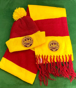 Vintage 1970s Bloomsburg State College Pennsylvania Red and Yellow Striped Hat and Scarf