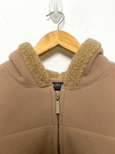 Vintage 1990s Van Heusen Faux Sherpa Lined Beige Zip Up Hooded Fleece Jacket (fits adult Large)