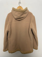 Vintage 1990s Van Heusen Faux Sherpa Lined Beige Zip Up Hooded Fleece Jacket (fits adult Large)