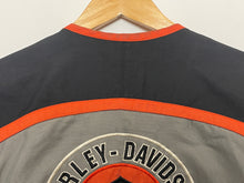 Vintage 1990s Harley Davidson Motorcycles Spell Out Bar and Shield Logo Striped Zip Up Women's Biker Jacket (size women's Small)