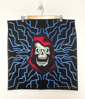 Vintage 1980s Glow in the Dark Lightning Hooded Skull Graphic made in USA Bandana Banner