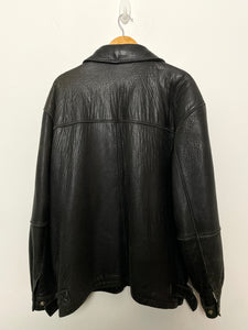 Vintage 1990s Genuine Black Tumbled Leather Zip Up Motorcycle Jacket (size adult XXL)
