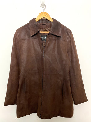Vintage 1990s Wilson's Brown Zip Up Women's Genuine Leather Motorcycle Blazer Jacket (size women's Medium)
