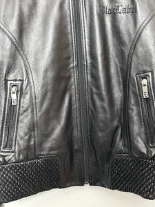 Vintage Y2K Blac Label Spell Out Logo Women's Zip Up Black Genuine Leather Motorcycle Biker Jacket (fits women's Medium)