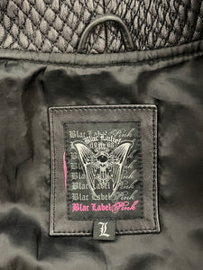 Vintage Y2K Blac Label Spell Out Logo Women's Zip Up Black Genuine Leather Motorcycle Biker Jacket (fits women's Medium)