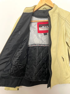 Vintage Y2K Bilt Zip Up Beige Genuine Leather Women's Motorcycle Biker Jacket (fits women's XS)