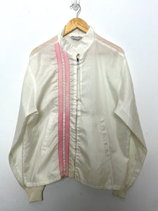 Vintage 1960s Swingster Wearables Double Striped Zip Up Windbreaker Coach Jacket (size adult XL)