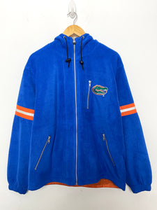 Vintage 1990s Champion Florida Gators Striped Zip Up Hooded Fleece Jacket (size adult Medium)