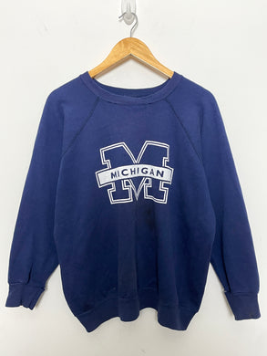 Vintage 1980s Michigan Wolverines made in USA Spell Out Graphic Big Ten College Pullover Crewneck Sweatshirt (fits adult Medium)