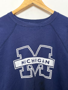 Vintage 1980s Michigan Wolverines made in USA Spell Out Graphic Big Ten College Pullover Crewneck Sweatshirt (fits adult Medium)