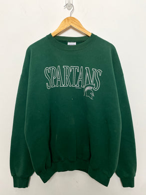 Vintage 1990s Michigan State Spartans made in USA Spell Out Graphic Big Ten College Pullover Crewneck Sweatshirt (size adult XL)