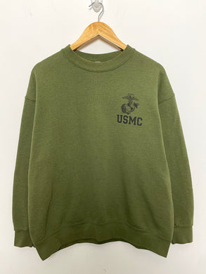Vintage United States Marine Corps Military Green made in Kentucky USA Spell Out Graphic Pullover Crewneck Sweatshirt (fits adult Medium)