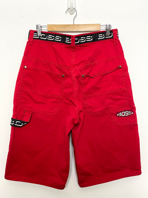 Vintage Y2K Boss Spell Out Logo Red Jean Shorts (size 33)