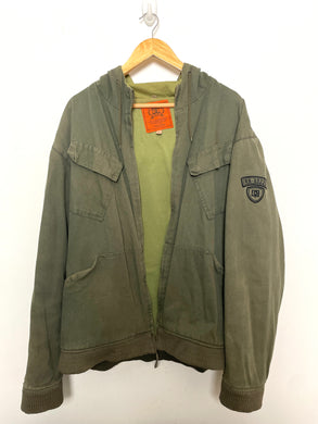 Vintage Y2K DC Shoe Company Military Style Hooded Zip Up Skateboarding Jacket (size adult XL)