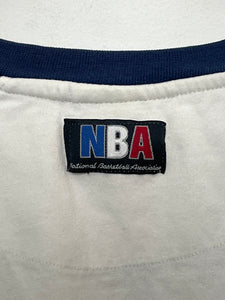 Vintage Y2K NBA Basketball Loungewear Team Logo Lined Spell Out Graphic Ringer Tee Shirt (size adult XL)