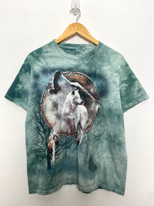 Vintage Howling Gray Wolf Dreamcatcher Graphic Dyed Tee Shirt (size adult Medium)
