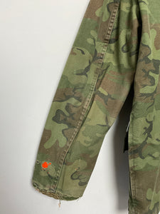Vintage 1980s Camouflage Zip Up Orange Lined Corduroy Collar Cargo Workwear Hunting Jacket (size adult Large)