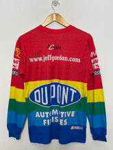 Vintage 1999 NASCAR Jeff Gordon 24 DuPont Striped Multi Color Long Sleeve Racing Graphic Tee Shirt (size adult Medium)