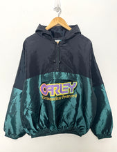Vintage 1990s Oakley Surf Style "Thermonuclear Protected" Spell Out Logo Graphic Half Zip Hoodie Windbreaker Pullover Jacket (fits adult M)