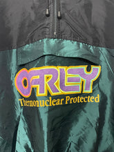 Vintage 1990s Oakley Surf Style "Thermonuclear Protected" Spell Out Logo Graphic Half Zip Hoodie Windbreaker Pullover Jacket (fits adult M)