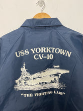 Vintage 1980s USS Yorktown CV-10 "The Fighting Lady" United States Navy Aircraft Carrier Graphic Windbreaker Coach Jacket (size adult XL)