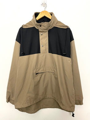 Vintage 1990s Lee Casual Collection Beige and Black Half Zip Anorak Parka Windbreaker Jacket (fits adult XL)