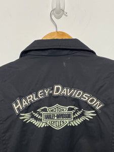 Vintage Y2K Harley Davidson Motorcycles Heart Zip Up Spell Out Emblem Logo Wings Graphic Windbreaker Biker Jacket (size women's Small)