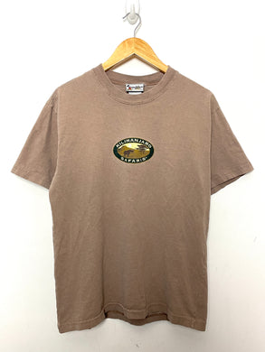 Vintage 1990s Walt Disney World Kilimanjaro Harambe Village Rhino African Plains Beige Graphic Tee Shirt (fits adult Medium)