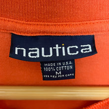 Vintage 1990s Nautica Spell Out Logo Sailing Graphic made in USA Orange Tee Shirt (fits adult Large)