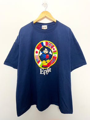 Vintage 1990s Walt Disney World Epcot International Flag Mickey Mouse Graphic made in USA Tee Shirt (size adult XXL)