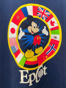 Vintage 1990s Walt Disney World Epcot International Flag Mickey Mouse Graphic made in USA Tee Shirt (size adult XXL)