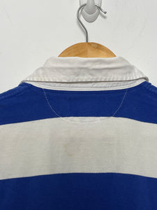 Vintage Polo by Ralph Lauren "Big Pony" Number 3 Blue and White Striped Short Sleeve Rugby Shirt (size adult Large)