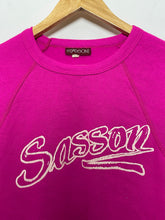 Vintage 1980s Sasson Jeans Spell Out Graphic Hot Pink Crewneck Sweatshirt (fits adult Small)