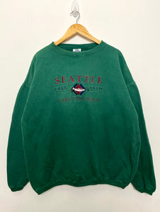 Vintage 1990s Seattle Washington Port Chatham Embroidered Spell Out Salmon Graphic Forest Green Crewneck Sweatshirt (fits adult XL)