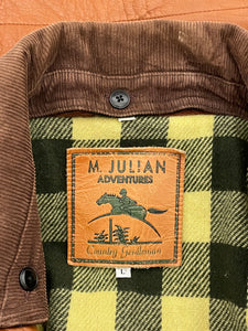 Vintage 1990s M Julian Adventures “Country Gentleman” Equestrian Plaid Flannel and Corduroy Lined Genuine Brown Leather Jacket (size Large)